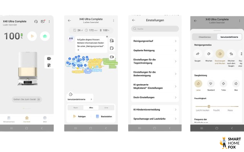 Die Handy-App des Dreame X40 Ultra ist zu sehen.